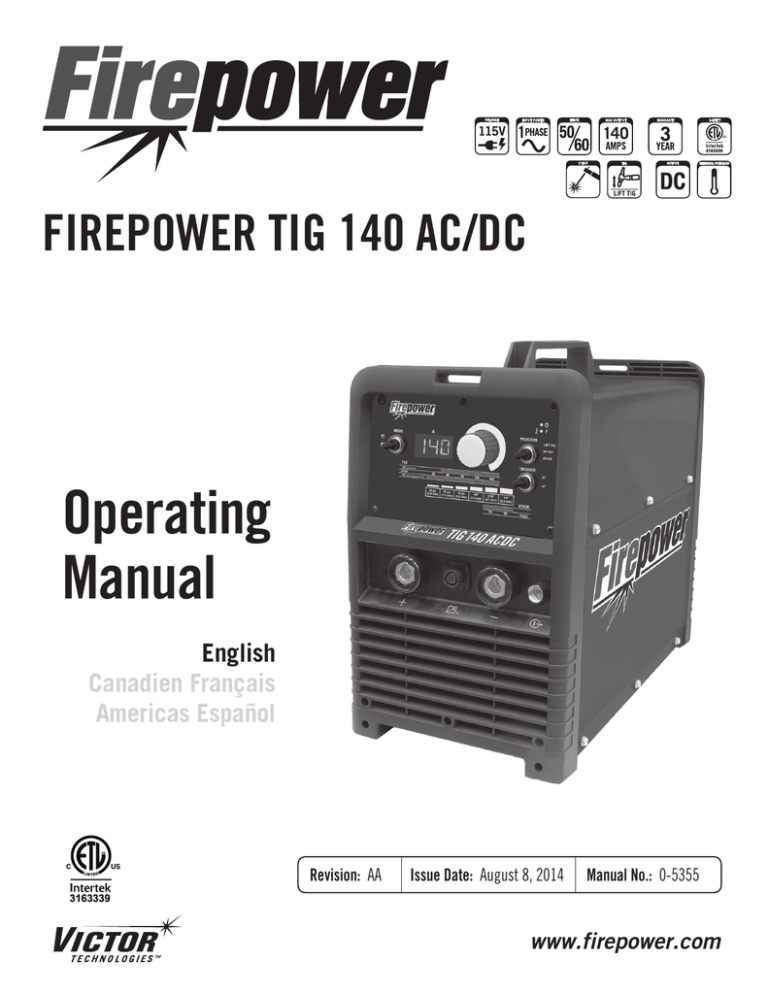 ESAB Firepower TIG 140 AC/DC User manual ESAB Firepower TIG 140 AC/DC User manual