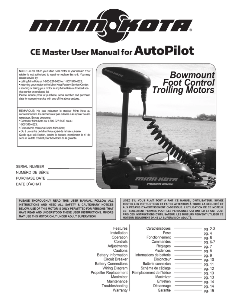 Bowmount Foot Control Trolling Motors CE Master User Manual for Bowmount Foot Control Trolling Motors CE Master User Manual for