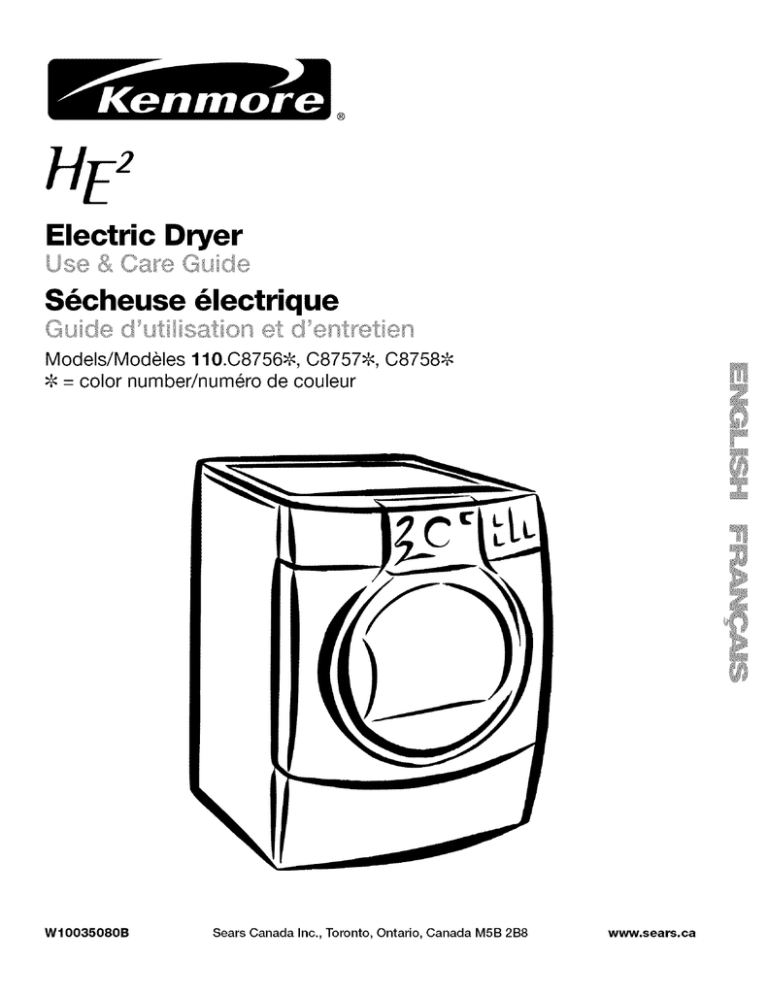 Sears Canada 110C87576601, 110C87572601, 110C87571601, 110C87566601, 110C87562601, 110C87561601 Owner's manual Sears Canada 110C87576601, 110C87572601, 110C87571601, 110C87566601, 110C87562601, 110C87561601 Owner's manual