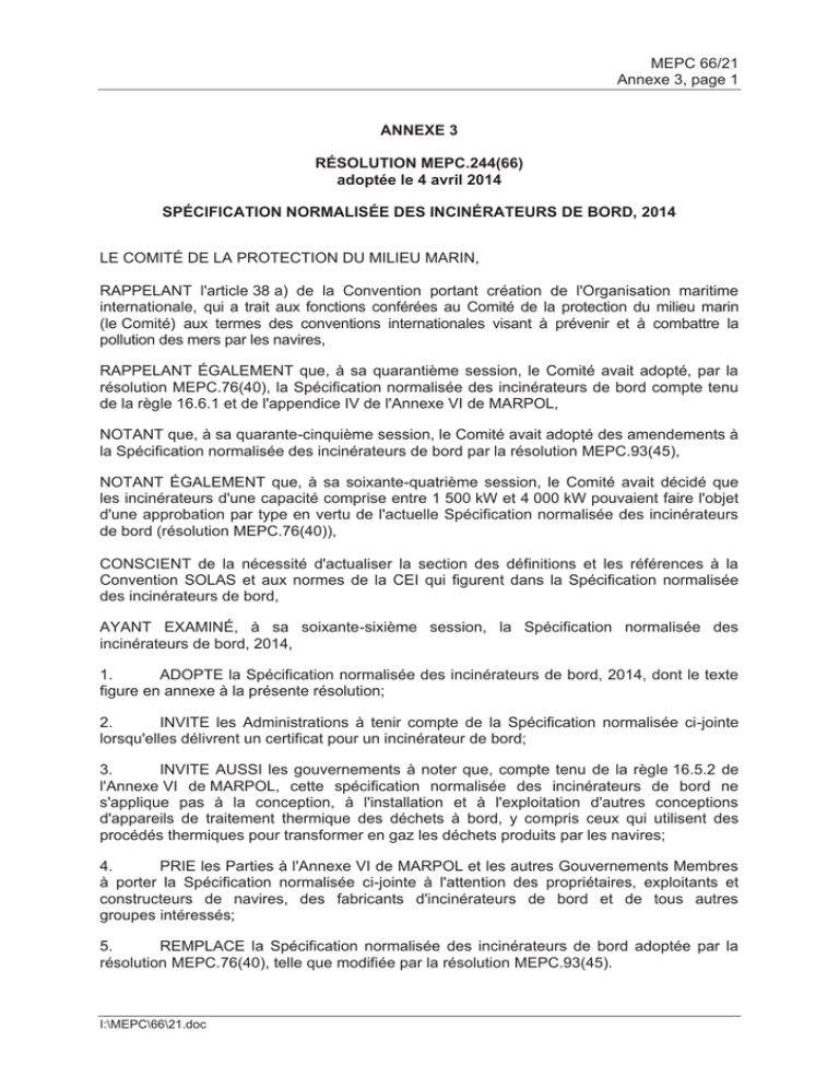 MEPC 66/21 Annexe 3, page 1 ANNEXE 3 RÉSOLUTION MEPC MEPC 66/21 Annexe 3, page 1 ANNEXE 3 RÉSOLUTION MEPC