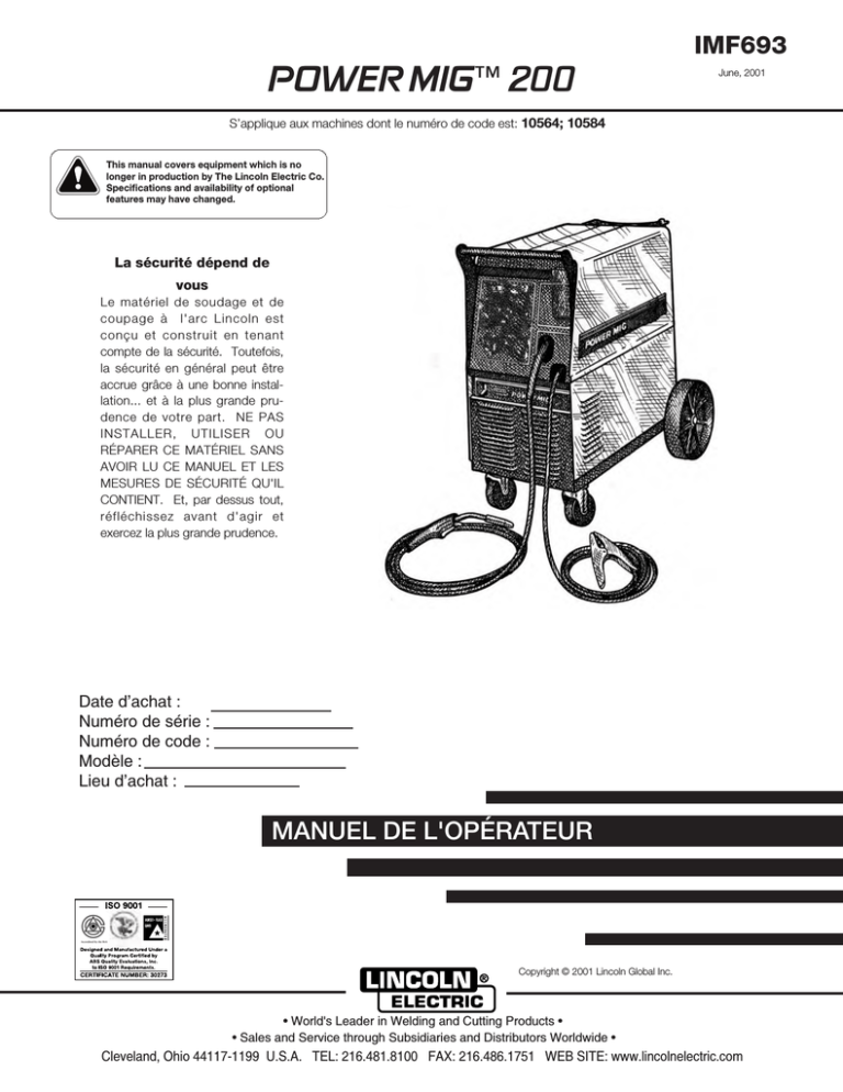 Lincoln Electric POWER MIG 200 Operating instructions Lincoln Electric POWER MIG 200 Operating instructions