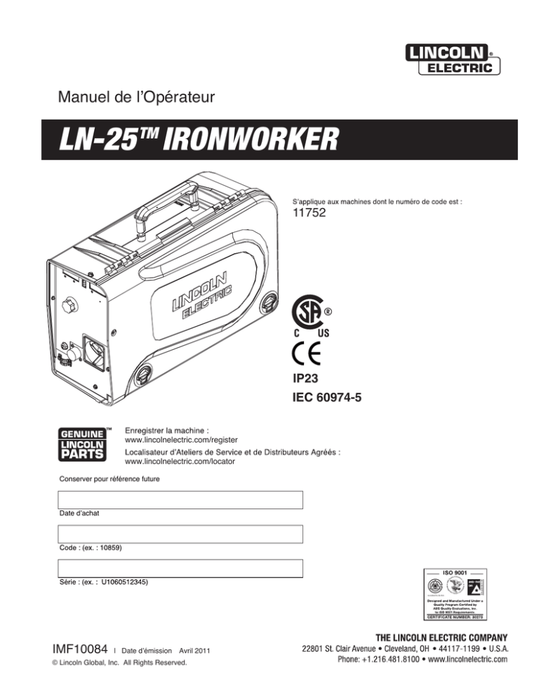Lincoln Electric LN-25 Pro Operating instructions Lincoln Electric LN-25 Pro Operating instructions