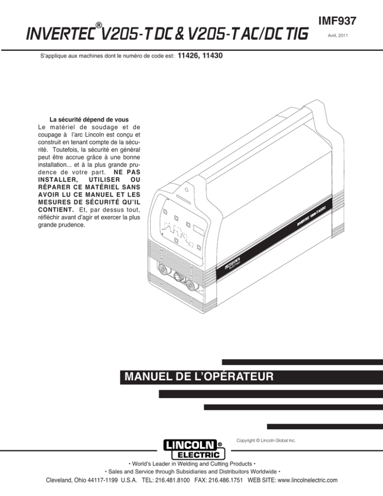Lincoln Electric Invertec V205-T DC, Invertec V205-T AC/DC Operating instructions Lincoln Electric Invertec V205-T DC, Invertec V205-T AC/DC Operating instructions