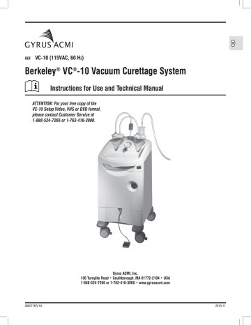 Berkeley® VC®-10 Vacuum Curettage System Instructions | Manualzz