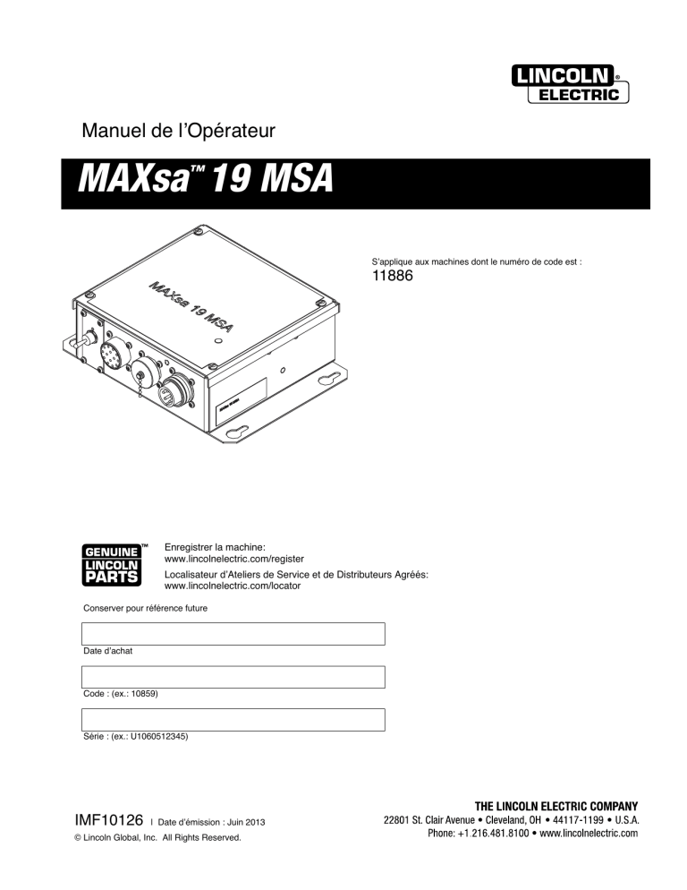 Lincoln Electric MAXsa 19 Operating instructions Lincoln Electric MAXsa 19 Operating instructions