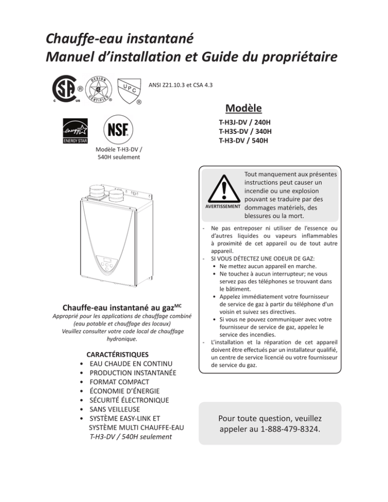 Chauffe-eau instantané Manuel d`installation et Guide Chauffe-eau instantané Manuel d`installation et Guide