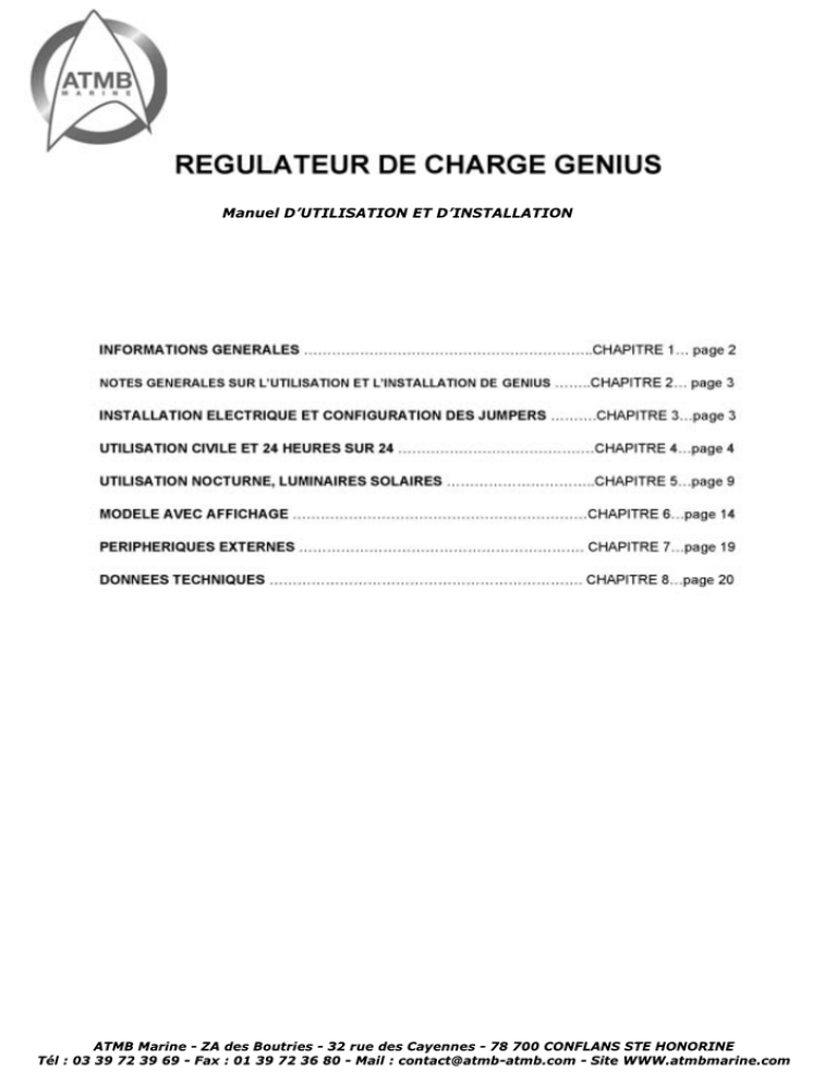 Notice Regulateurs Genius/ SOLAIRE Notice Regulateurs Genius/ SOLAIRE