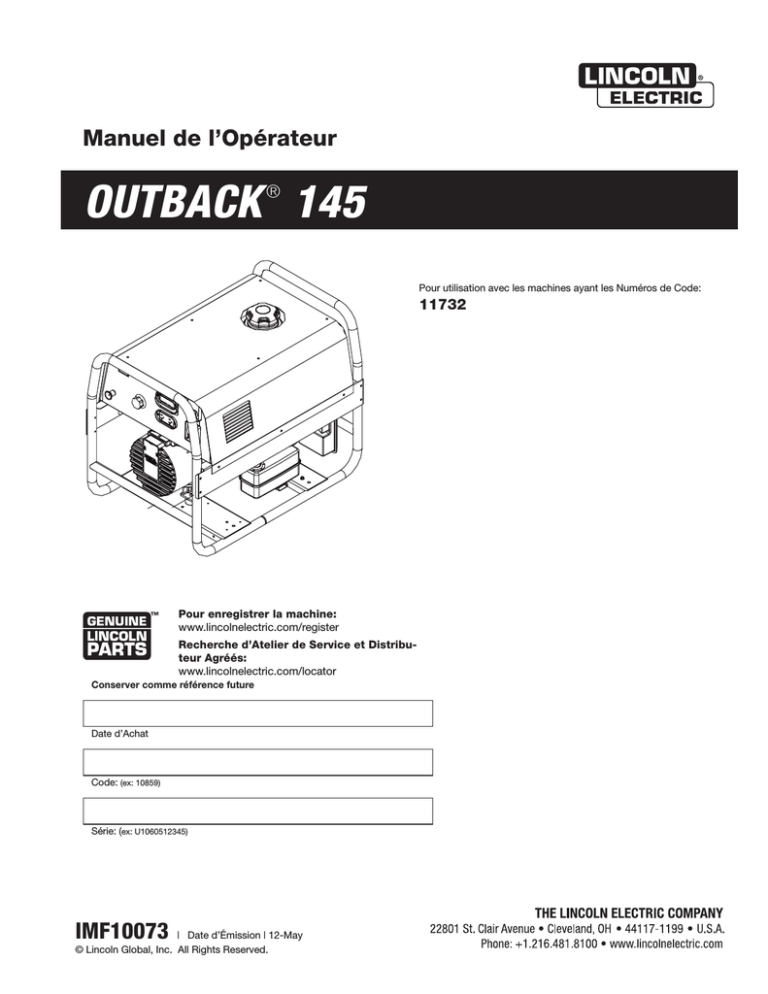 Lincoln Electric OUTBACK 145 Operating instructions Lincoln Electric OUTBACK 145 Operating instructions