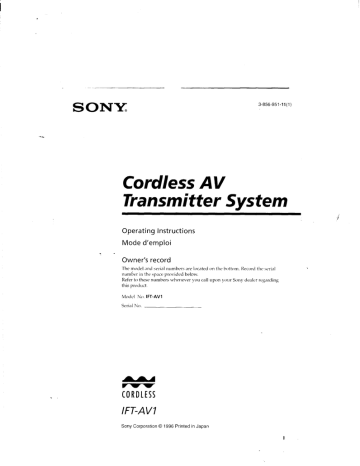Cordless AV Transmitter System Cordless AV Transmitter System