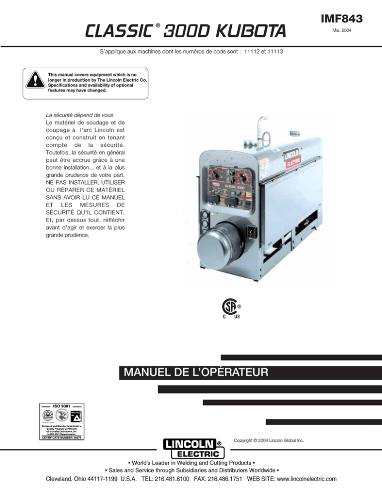 Lincoln Electric Classic 300D Operating instructions Lincoln Electric Classic 300D Operating instructions