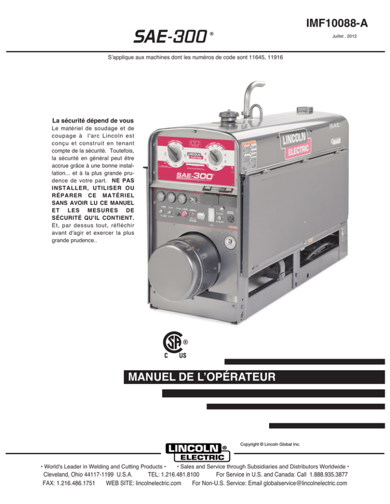 Lincoln Electric SAE-300 Operating instructions Lincoln Electric SAE-300 Operating instructions