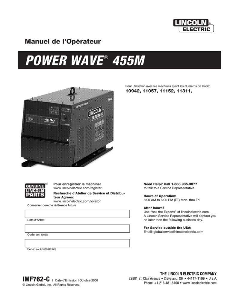 Lincoln Electric Power Wave 455M Robotic, Power Wave 455M Operating instructions Lincoln Electric Power Wave 455M Robotic, Power Wave 455M Operating instructions