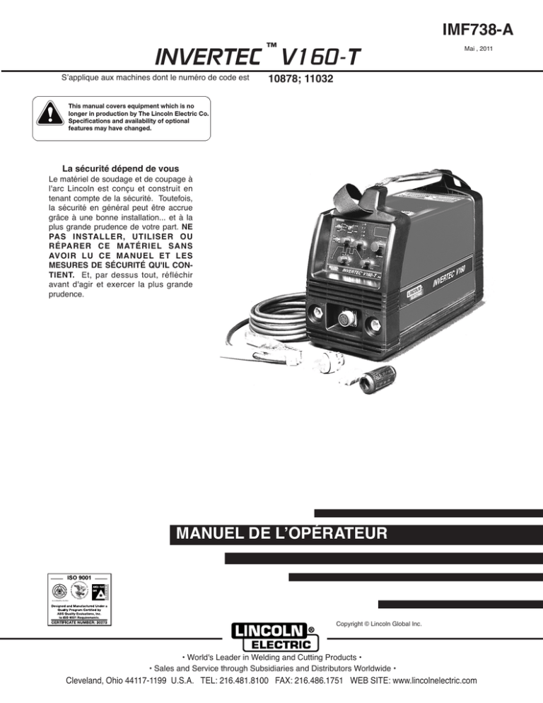 Lincoln Electric Invertec V160-T PULSE, Invertec V160T Operating instructions Lincoln Electric Invertec V160-T PULSE, Invertec V160T Operating instructions