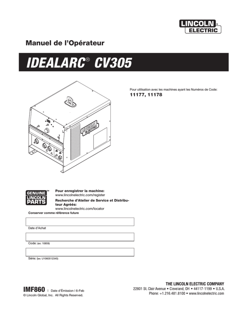 Lincoln Electric Idealarc CV305 Operating instructions Lincoln Electric Idealarc CV305 Operating instructions