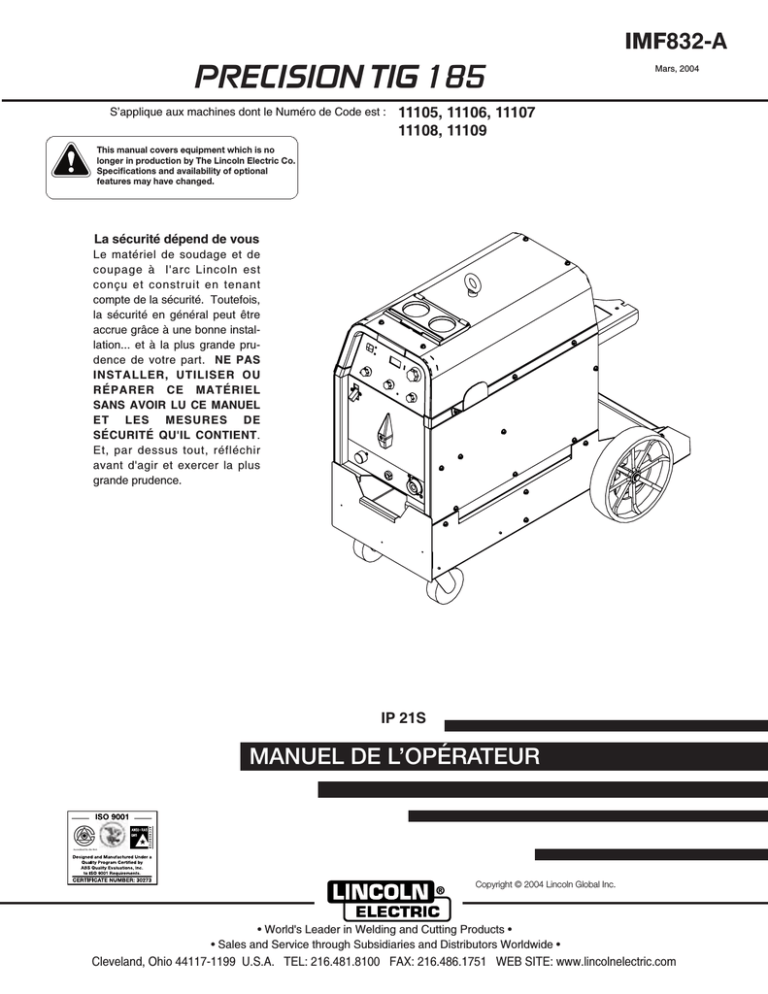 Lincoln Electric Precision TIG 185 Operating instructions Lincoln Electric Precision TIG 185 Operating instructions