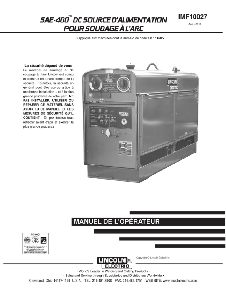 Lincoln Electric Shield-Arc SAE-400 Operating instructions Lincoln Electric Shield-Arc SAE-400 Operating instructions
