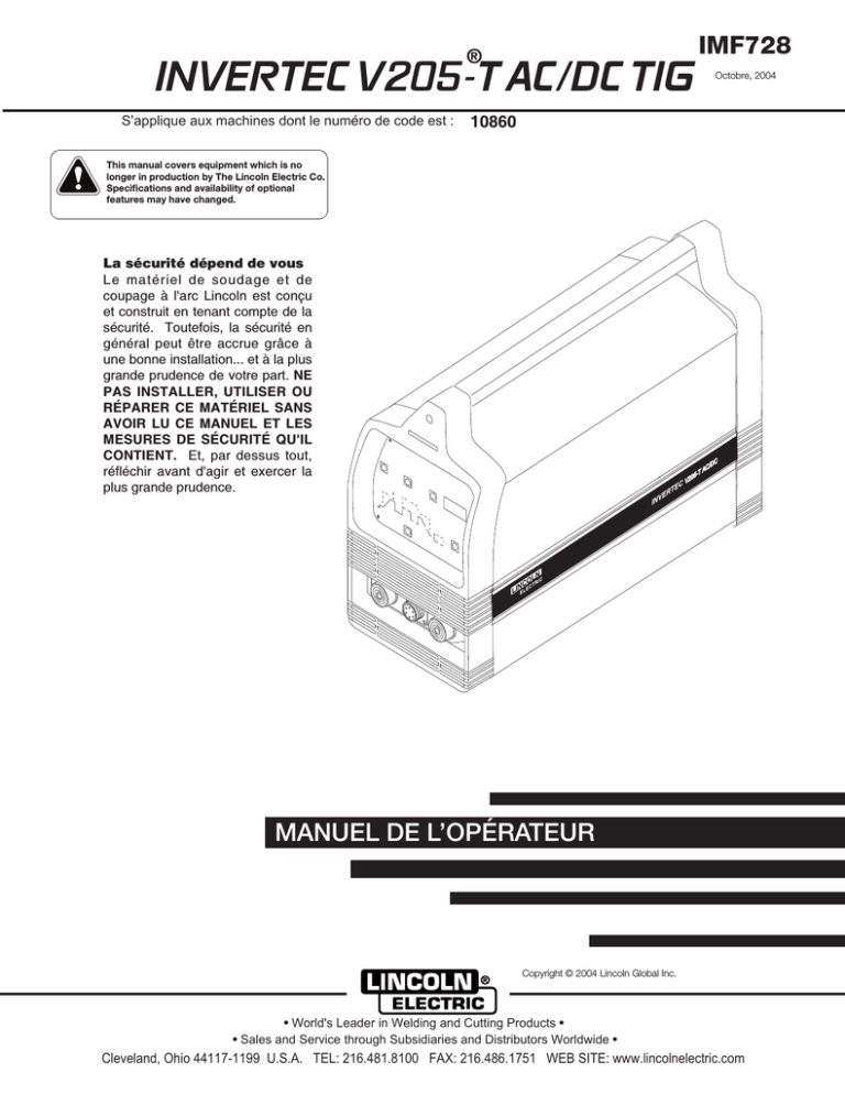 Lincoln Electric Invertec V205-T AC/DC Operating instructions Lincoln Electric Invertec V205-T AC/DC Operating instructions