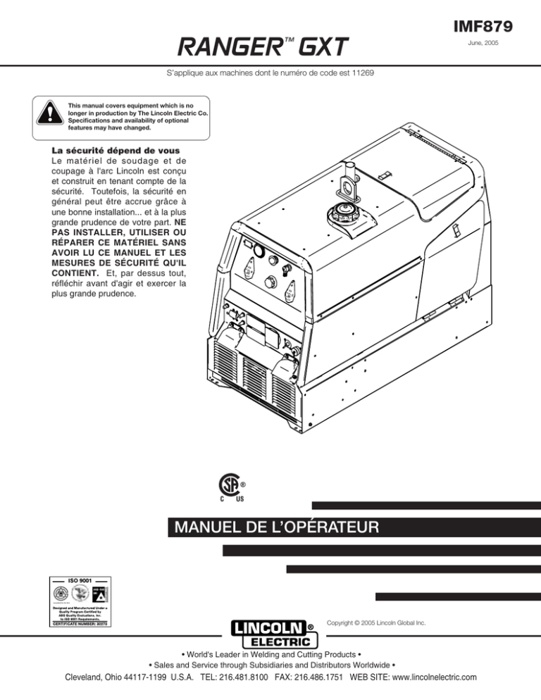Lincoln Electric Ranger 250 GXT Operating instructions Lincoln Electric Ranger 250 GXT Operating instructions