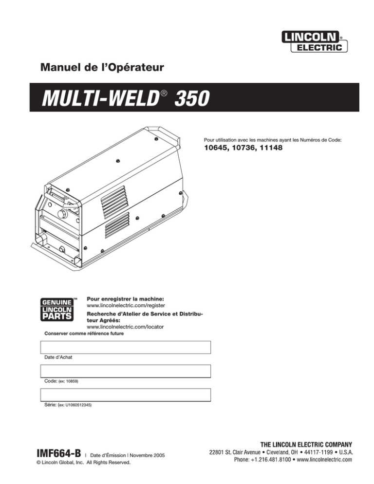 Lincoln Electric Multi-Weld 350 Operating instructions Lincoln Electric Multi-Weld 350 Operating instructions