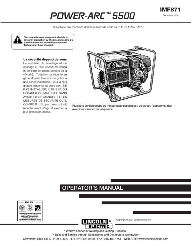 Lincoln Electric Power Arc 5500 Operating instructions Lincoln Electric Power Arc 5500 Operating instructions