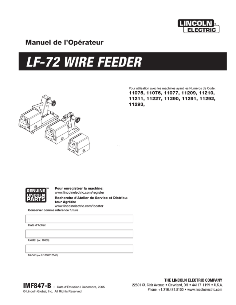 Lincoln Electric LF-72 Operating instructions Lincoln Electric LF-72 Operating instructions