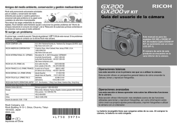 Características principales. Ricoh GX200 VF KIT, GX200 | Manualzz