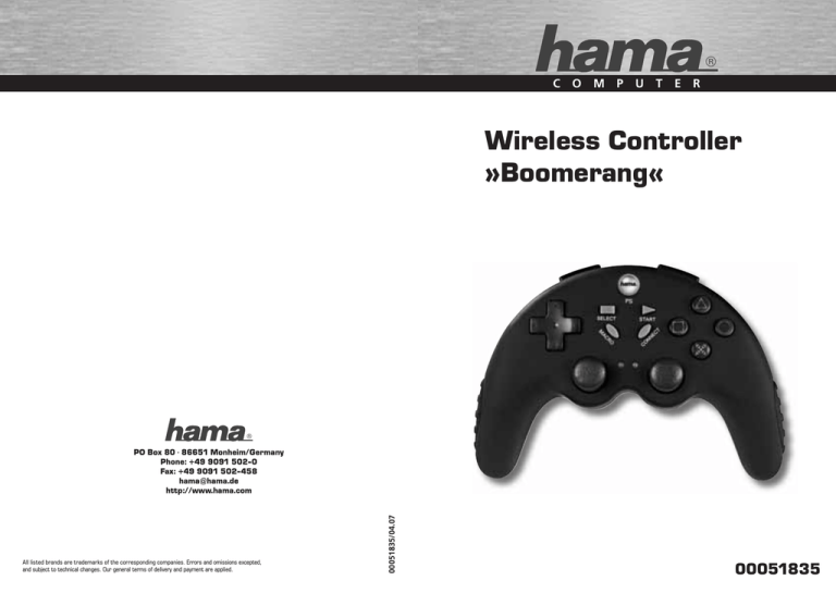 Hama 00051835 Owner's manual Hama 00051835 Owner's manual