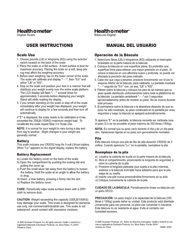 Health O Meter HDL150KD-01, HDL155-01, HDL830-63, HDL820-81, HDL820-18 User manual Health O Meter HDL150KD-01, HDL155-01, HDL830-63, HDL820-81, HDL820-18 User manual