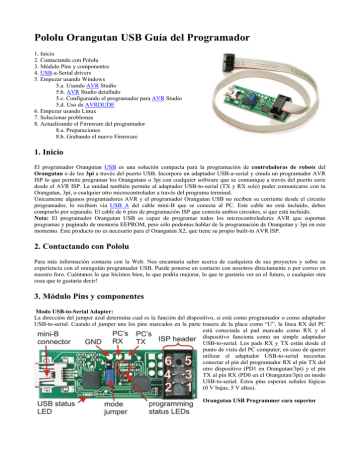 Pololu Orangutan USB Programmer Guia Usuario | Manualzz