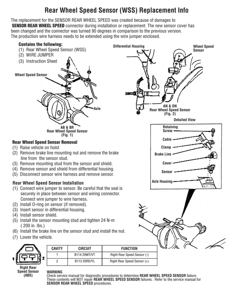 Rear Wheel Speed Sensor (WSS) Replacement Info Rear Wheel Speed Sensor (WSS) Replacement Info