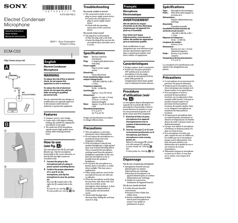 Sony ECMCS3 User manual Sony ECMCS3 User manual