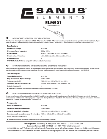 Sanus ELM501 Installation Manual Sanus ELM501 Installation Manual
