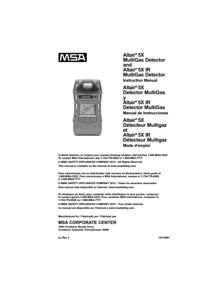 Altair® 5X MultiGas Detector and Altair® 5X IR MultiGas - Sure-Safe Altair® 5X MultiGas Detector and Altair® 5X IR MultiGas - Sure-Safe