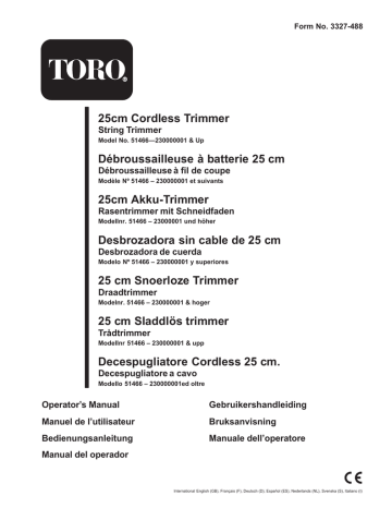 Toro 25cm Cordless Trimmer User manual Toro 25cm Cordless Trimmer User manual
