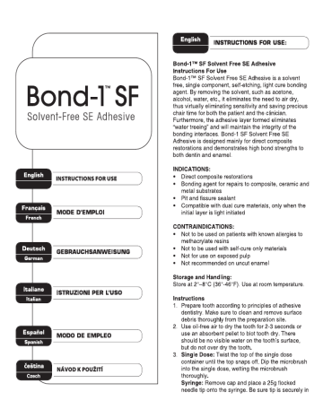 Bond 1 SF - Directions for Use | Manualzz