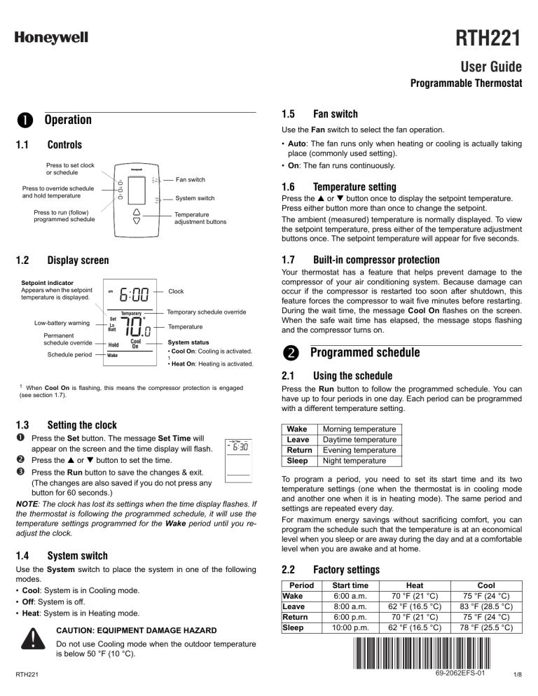 Honeywell RTH221B1000 Le manuel du propriétaire Honeywell RTH221B1000 Le manuel du propriétaire
