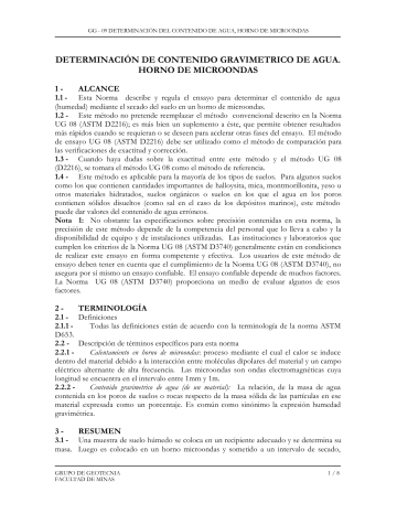 Determinación del contenido gravimétrico de agua Determinación del contenido gravimétrico de agua