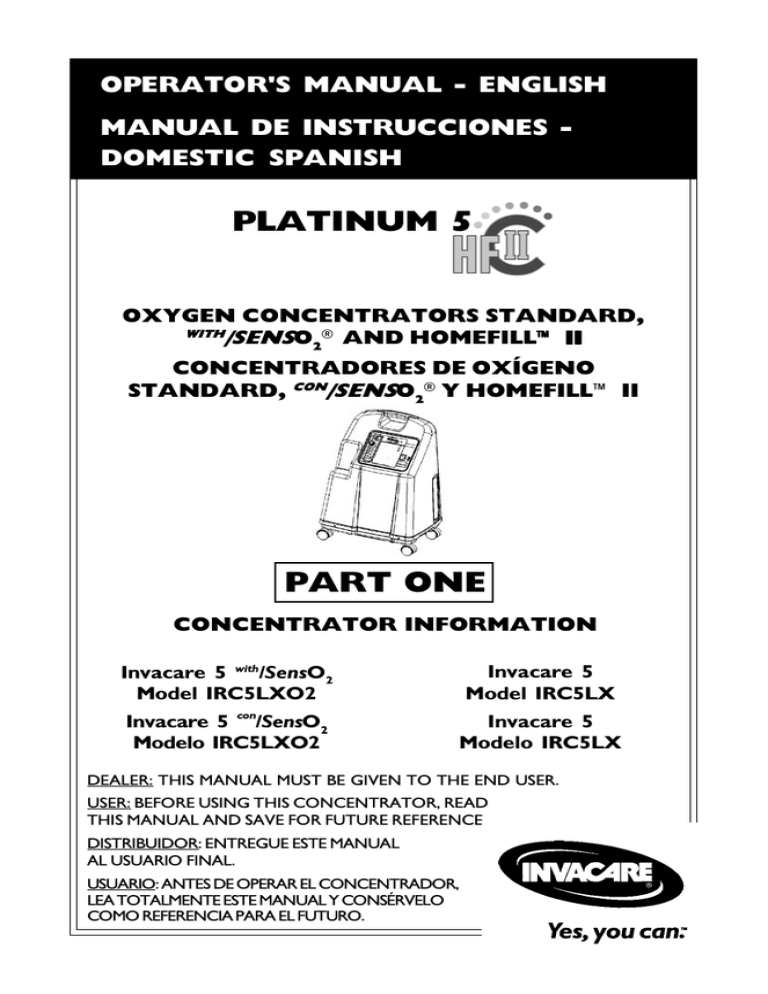 Invacare Platinum IRC5LX, Platinum IRC5LXO2 User manual Invacare Platinum IRC5LX, Platinum IRC5LXO2 User manual