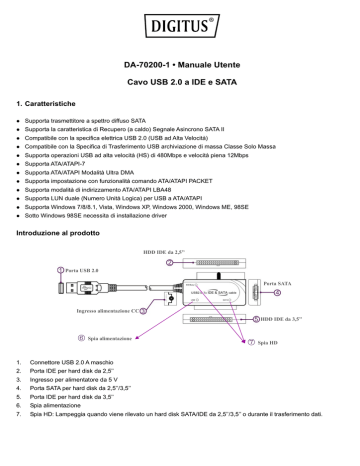 Digitus DA-70200-1 USB 2.0 Mini IDE & SATA cable Manuale del proprietario | Manualzz Digitus DA-70200-1 USB 2.0 Mini IDE & SATA cable Manuale del proprietario | Manualzz