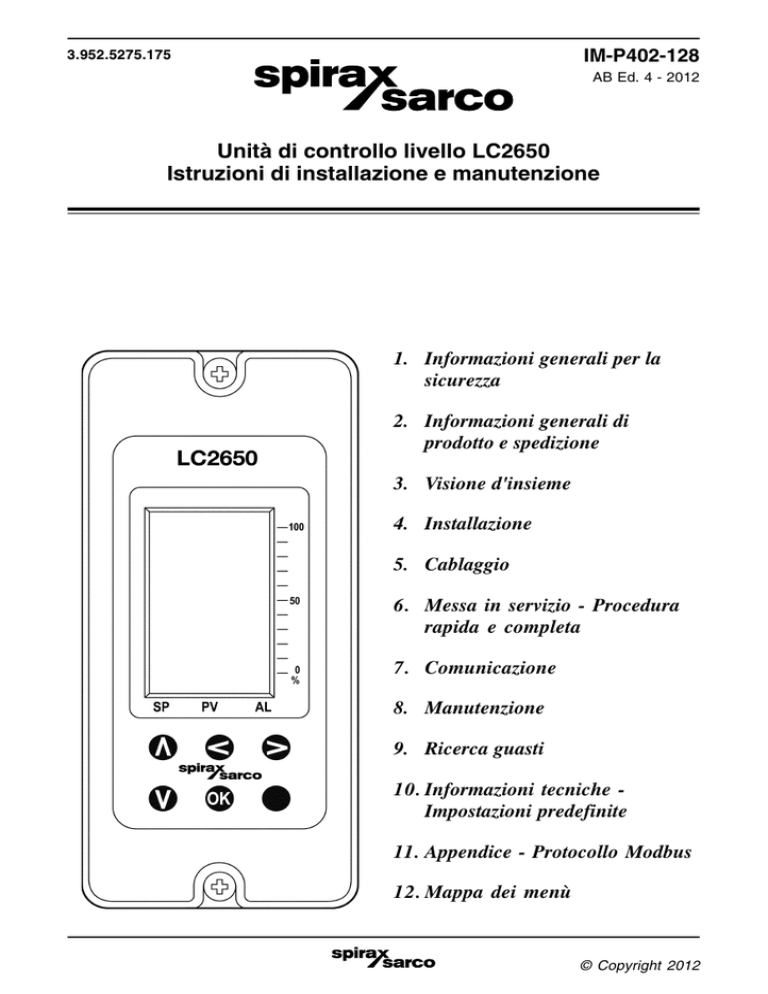 Unità di controllo livello LC2650 Istruzioni di Unità di controllo livello LC2650 Istruzioni di