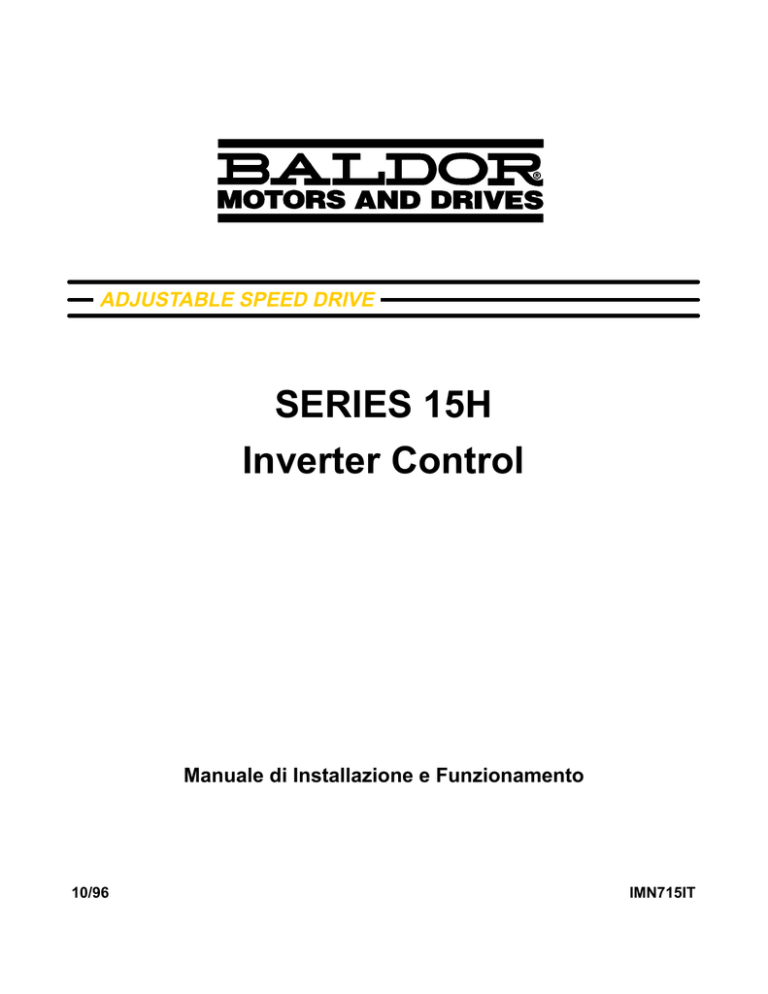 SERIES 15H Inverter Control Manuale di Installazione SERIES 15H Inverter Control Manuale di Installazione