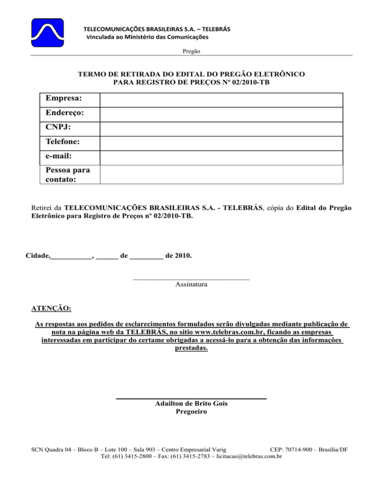 Edital - Telebras Edital - Telebras