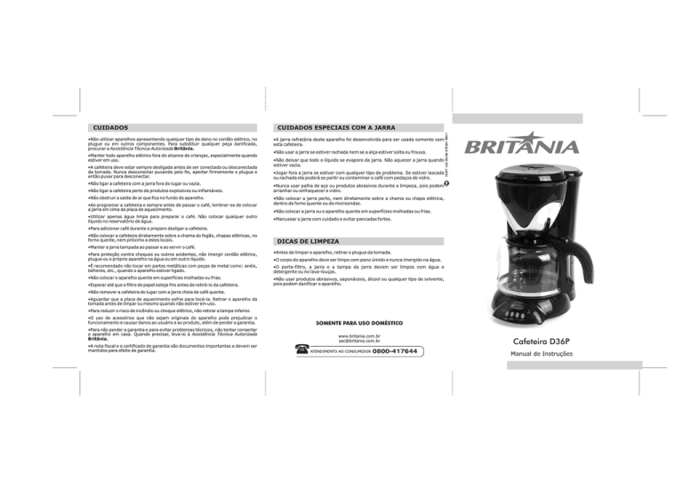 162 05 00 Rev1 Folheto de Instrução Cafeteira D36P 162 05 00 Rev1 Folheto de Instrução Cafeteira D36P