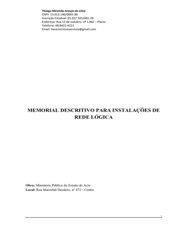 memorial descritivo para instalações de rede lógica memorial descritivo para instalações de rede lógica