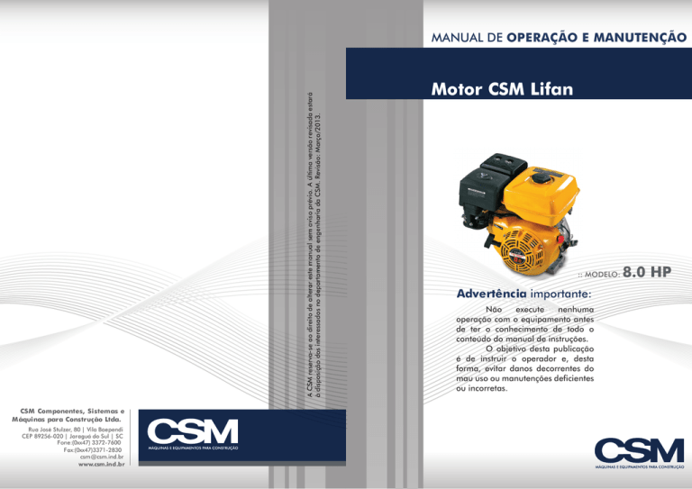 Manual Motor CSM Lifan 8.0 HP Manual Motor CSM Lifan 8.0 HP