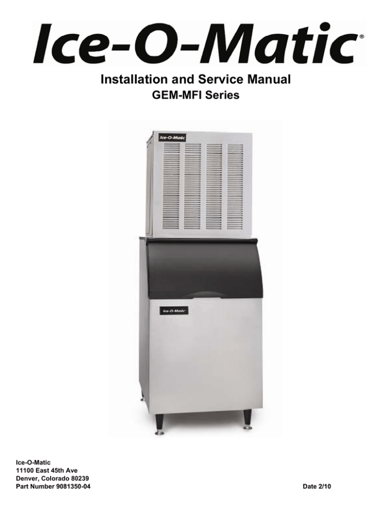 Installation and Service Manual - Ice-O Installation and Service Manual - Ice-O