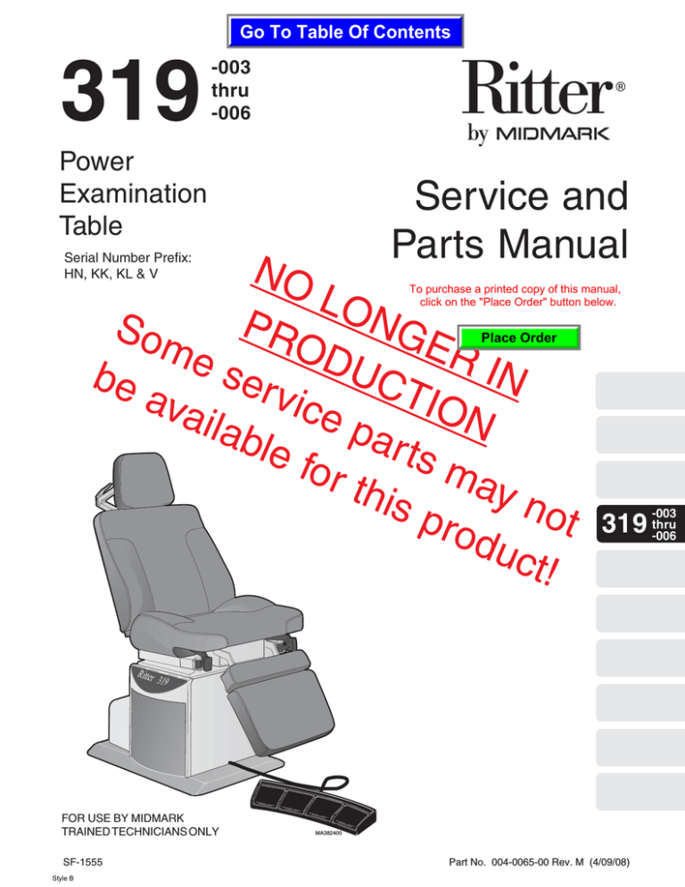 MIDMARK 319 O/R Table Service Manual MIDMARK 319 O/R Table Service Manual