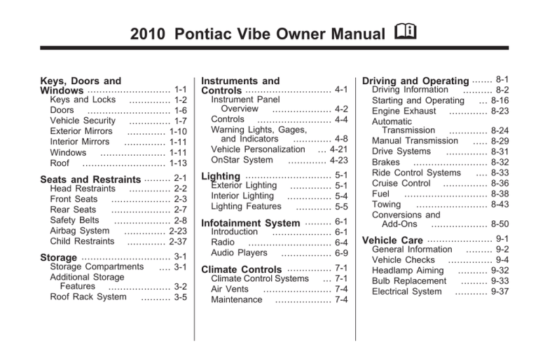 Pontiac 2010, 2010 Vibe Owner's manual Pontiac 2010, 2010 Vibe Owner's manual