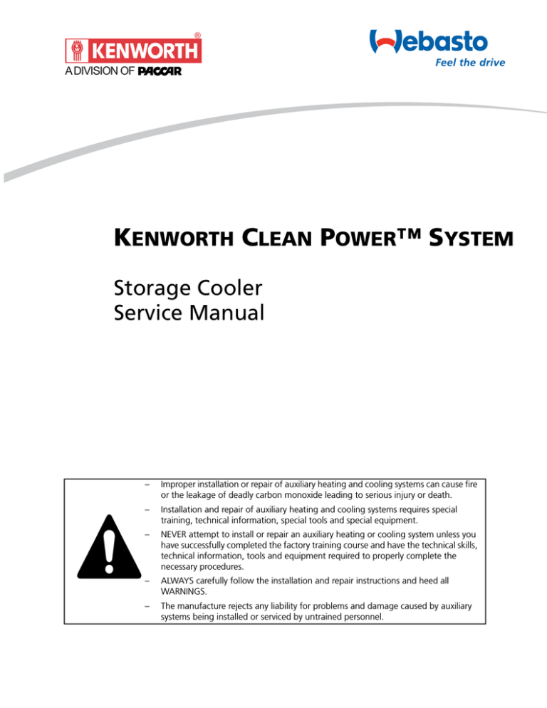 Storage Cooler Service Manual - Webasto Technical Support Website Storage Cooler Service Manual - Webasto Technical Support Website