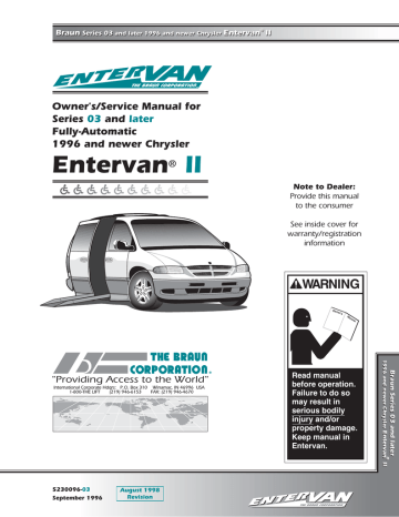 BraunAbility EntervanII Owner's Service Manual | Manualzz
